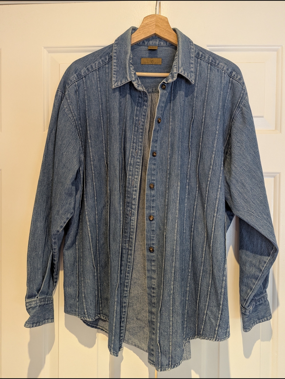 Vintage Womens Blue Denim Button Down Shirt 90s Minimalist Western Capsule M/L